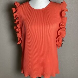 Milk & Honey Orange Accordion Pleat Ruffle Sleeve Blouse Top 57668T Size Large